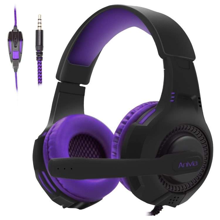 SADES AH-68 3.5mm Plug Wire-controlled E-sports Gaming Headset with Retractable ... (Black purple)