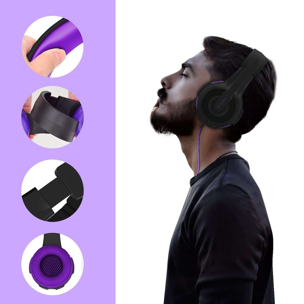 SADES AH-68 3.5mm Plug Wire-controlled E-sports Gaming Headset with Retractable ... (Black purple)