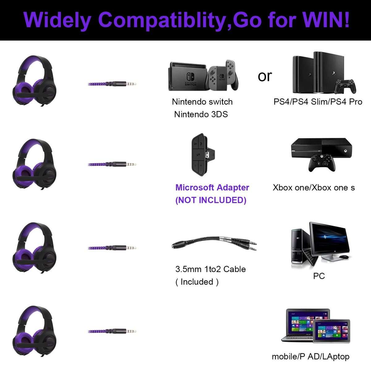 SADES AH-68 3.5mm Plug Wire-controlled E-sports Gaming Headset with Retractable ... (Black purple)