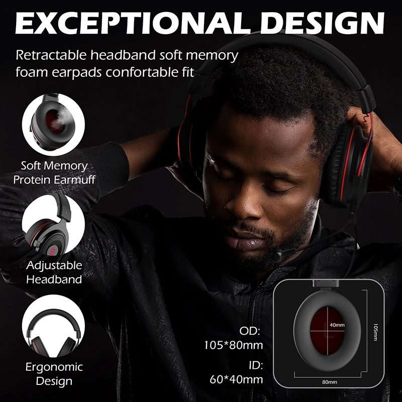EKSA E900 Pro 7.1 Gaming Wire-Controlled Head-mounted USB Luminous Gaming Headset with ... (Black)