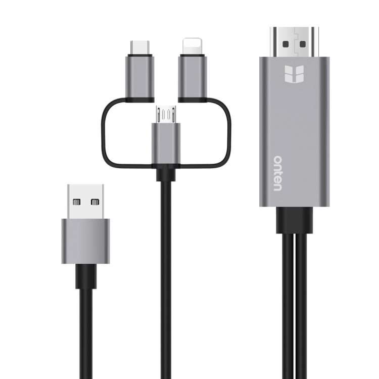 Onten OTN-7537A 3 in 1 1080P Mobile HD Screen Player Adapter Cable(Grey)