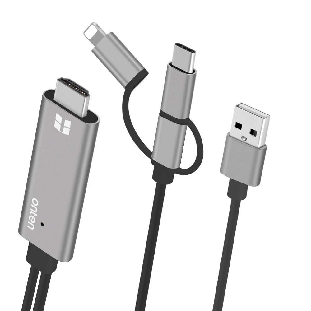 Onten OTN-7537A 3 in 1 1080P Mobile HD Screen Player Adapter Cable(Grey)