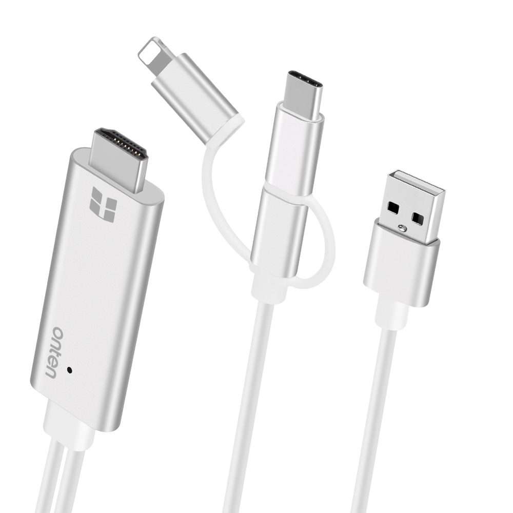 Onten OTN-7537A 3 in 1 1080P Mobile HD Screen Player Adapter Cable(Silver)