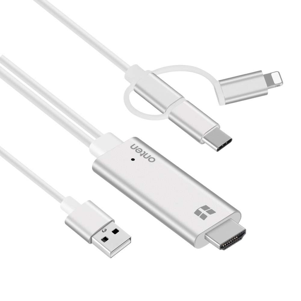 Onten OTN-7537A 3 in 1 1080P Mobile HD Screen Player Adapter Cable(Silver)