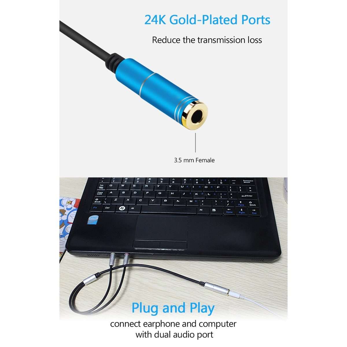 3.5mm Female to 2 x 3.5mm Male Adapter Cable(Silver)