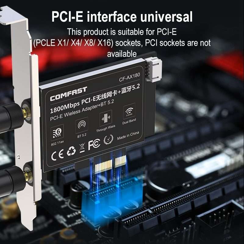 COMFAST CF-AX180 1800Mbps PCI-E Bluetooth 5.2 Dual Frequency Gaming WiFi 6 Wireless Network Card w