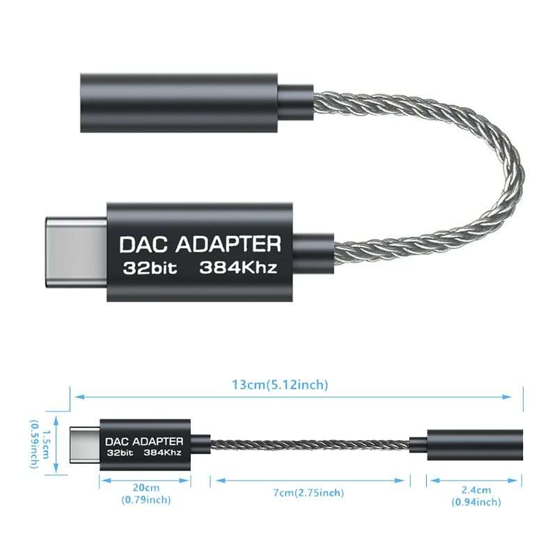 TA12-R2 USB-C / Type-C Male to 3.5mm Audio Female Single Crystal Copper Braid Ear ... (Black Grey)