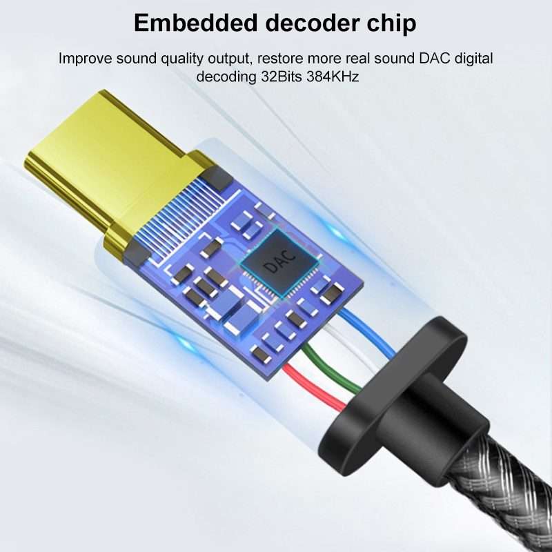TA12-R2 USB-C / Type-C Male to 3.5mm Audio Female Single Crystal Copper Braid Earphon ... (Silver)