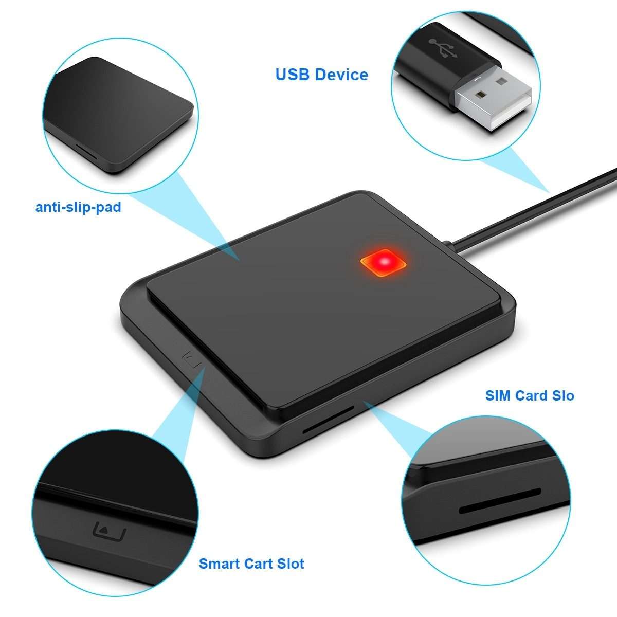 Rocketek CR317 USB 2.0 SIM / ID / CAC Smart Card 2 in 1 Card Reader (Black)