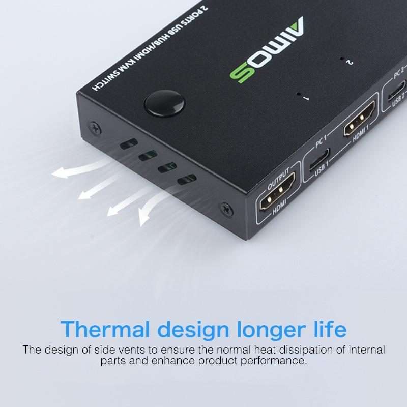 AIMOS AM-KVM201CC 2 Ports USB HUB HDMI KVM Switch without Extension Cable