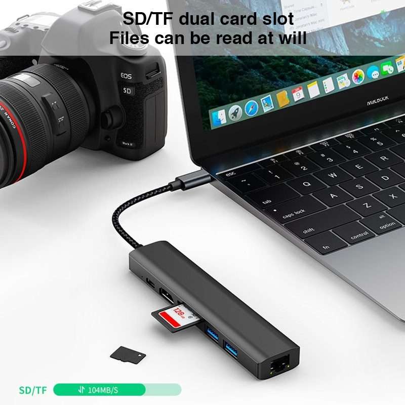 BYL-2303 7 in 1 USB-C / Type-C to USB Multifunctional Docking Station HUB Adapter