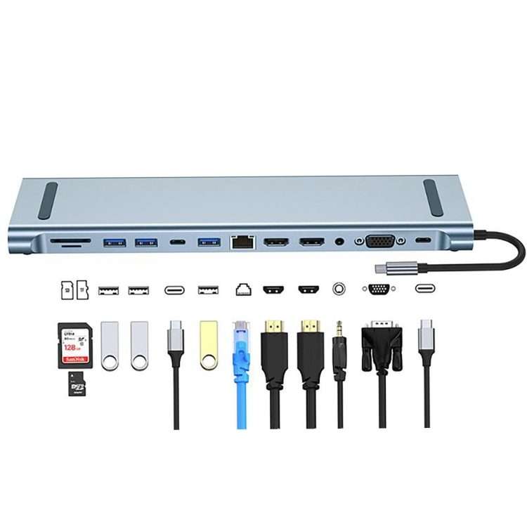 BYL-2003U2 12 in 1 USB-C / Type-C to USB Multifunctional Docking Station HUB Adapter