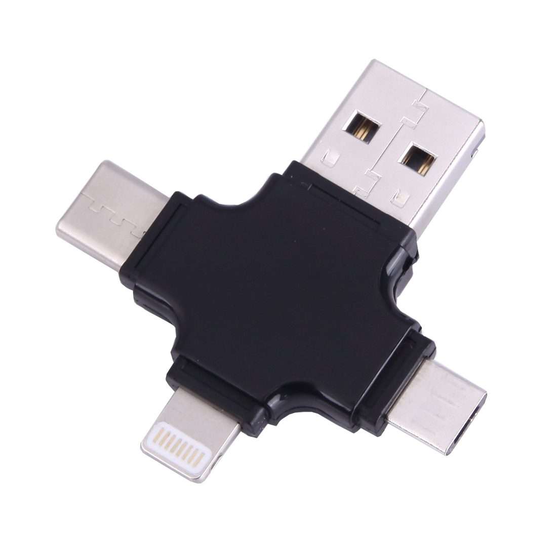4 in 1 USB-C / Type-C & USB 2.0 & Micro USB & 8 Pin TF Card Reader for MacBook, PC, La ... (Black)