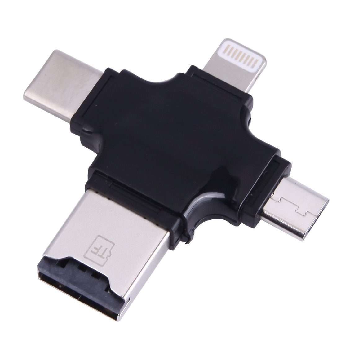 4 in 1 USB-C / Type-C & USB 2.0 & Micro USB & 8 Pin TF Card Reader for MacBook, PC, La ... (Black)