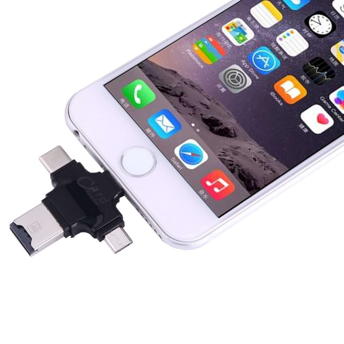 4 in 1 USB-C / Type-C & USB 2.0 & Micro USB & 8 Pin TF Card Reader for MacBook, PC, La ... (Black)