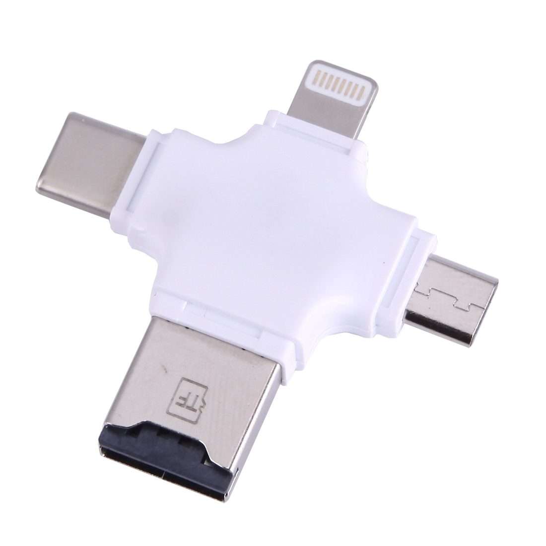 4 in 1 USB-C / Type-C & USB 2.0 & Micro USB & 8 Pin TF Card Reader for MacBook, PC, La ... (White)