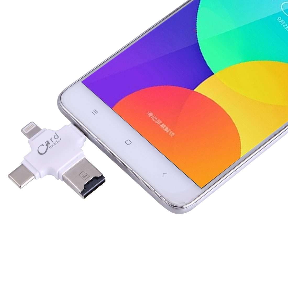 4 in 1 USB-C / Type-C & USB 2.0 & Micro USB & 8 Pin TF Card Reader for MacBook, PC, La ... (White)