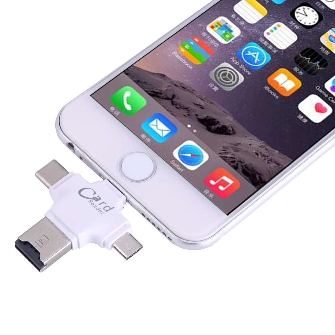4 in 1 USB-C / Type-C & USB 2.0 & Micro USB & 8 Pin TF Card Reader for MacBook, PC, La ... (White)