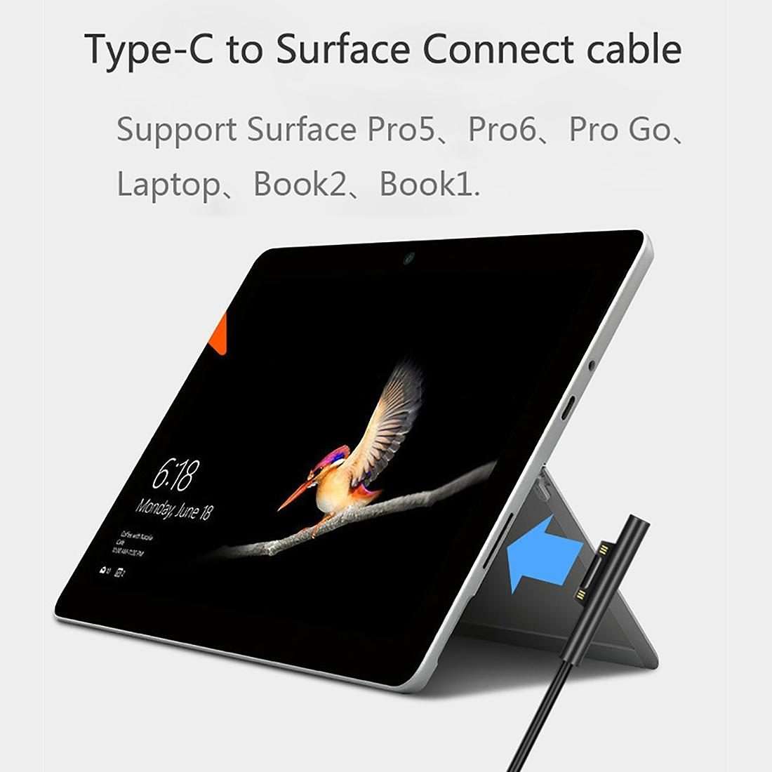 Surface Pro 7 / 6 / 5 to USB-C / Type-C Male Interfaces Power Adapter Charger Cable fo ... (Black)