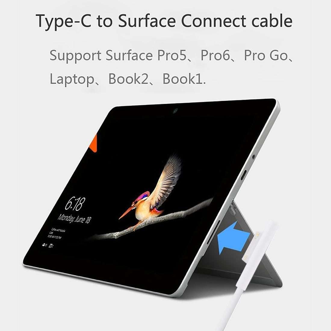 Surface Pro 7 / 6 / 5 to USB-C / Type-C Male Interfaces Power Adapter Charger Cable fo ... (White)