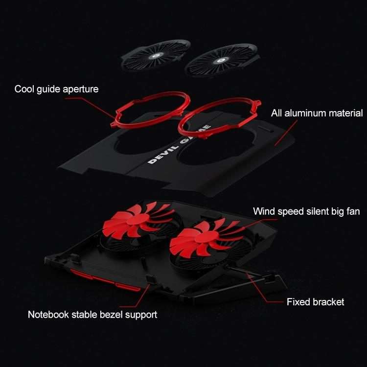SH-009SR Mute Dual-fan Laptop Radiator Four-speed Adjustable Computer Base for Lap ... (Red Light)