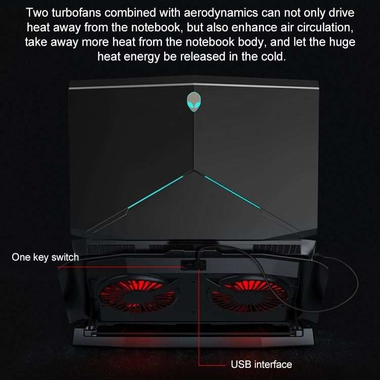 SH-009SR Mute Dual-fan Laptop Radiator Four-speed Adjustable Computer Base for Lap ... (Red Light)