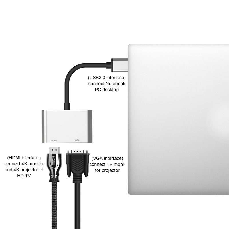 5201B 2 in 1 USB 3.0 to VGA + HDMI HD Video Converter (Silver)