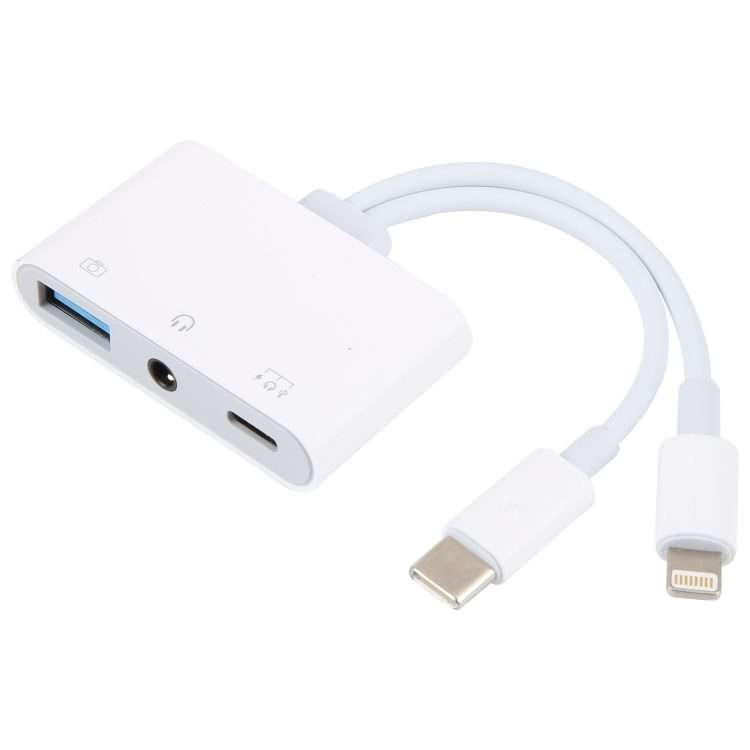 NK-109Pro USB-C/Type-C+8 Pin to USB+3.5mm+USB-C/Type-C Multifunctional Audio Adapter