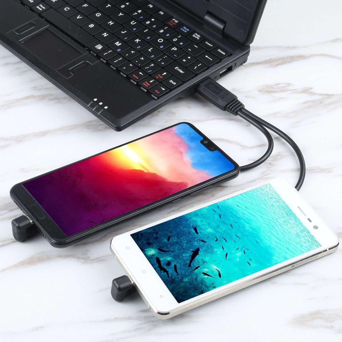 U-shaped USB-C / Type-C Male + Micro USB Male to USB Cable