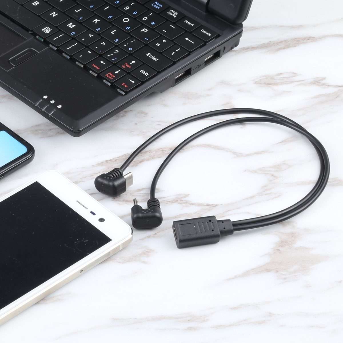 U-shaped USB-C / Type-C Male + Micro USB Male to USB-C / Type-C Female Cable