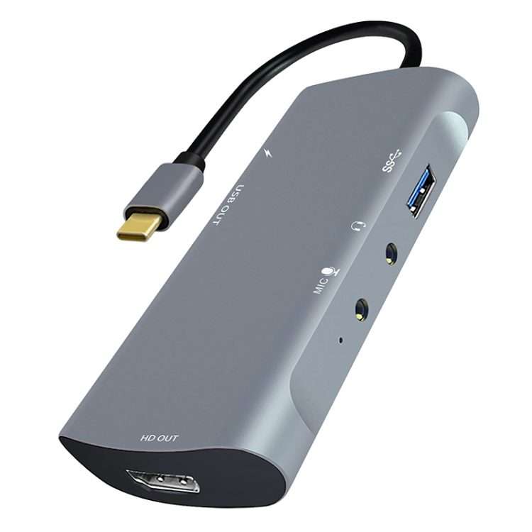 Z41 6 in 1 USB-C / Type-C to PD USB-C / Type-C + HD HDMI + USB 3.0 + 3.5mm AUX + USB + ... (Grey)