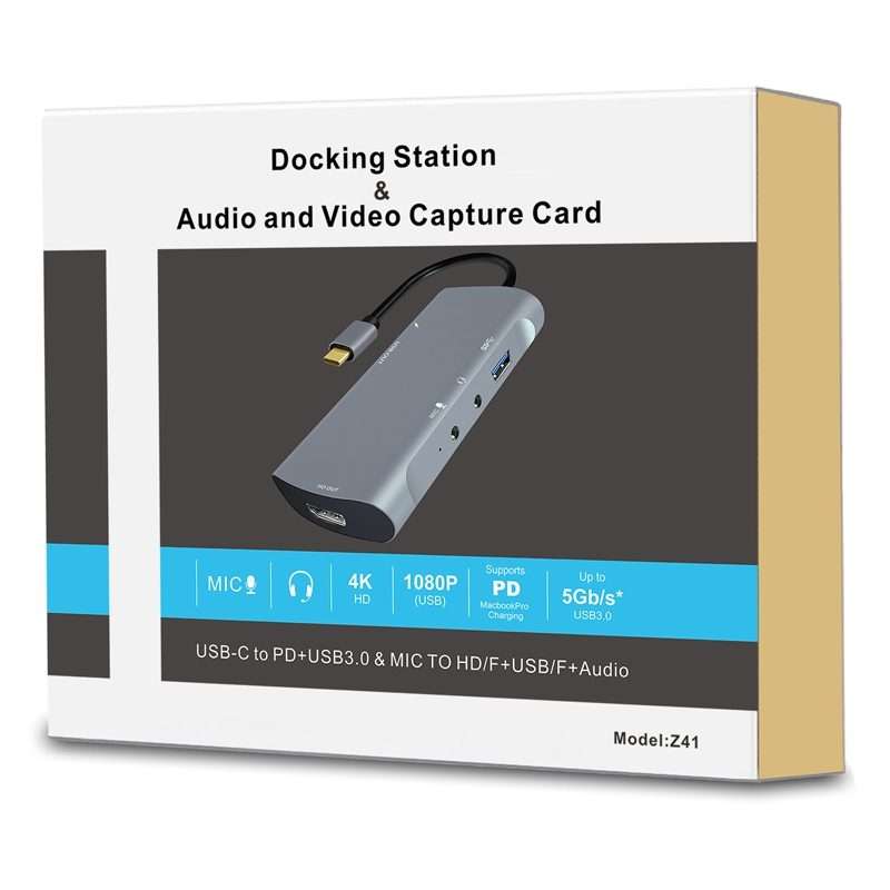 Z41 6 in 1 USB-C / Type-C to PD USB-C / Type-C + HD HDMI + USB 3.0 + 3.5mm AUX + USB + ... (Grey)