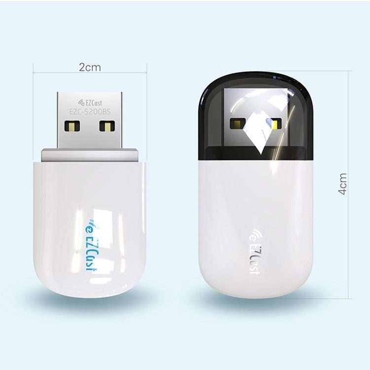 EZCast EZC-5200BS 600Mbps Dual Band WiFi + Bluetooth USB 2.0 Wireless Adapter (White)