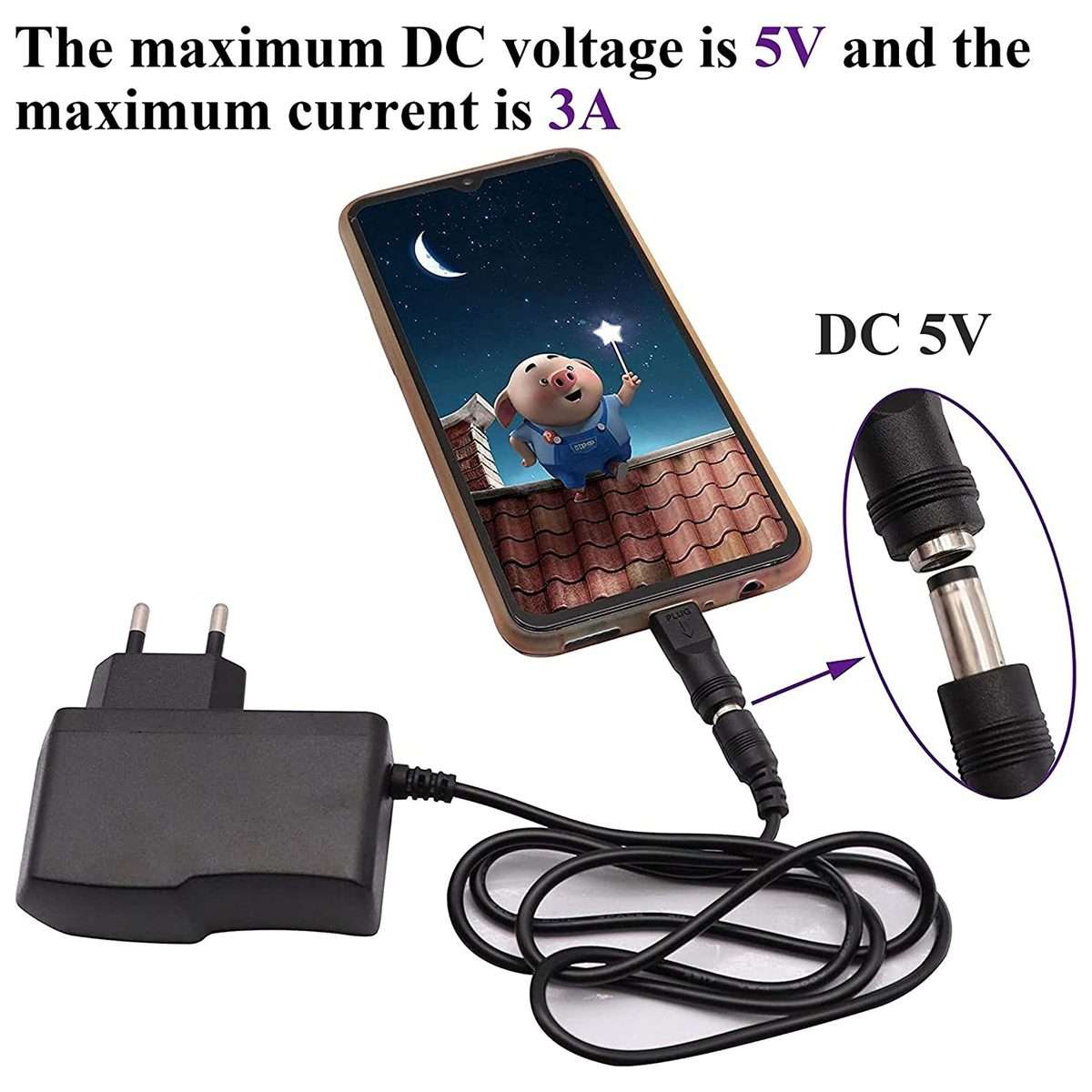 5.5 x 2.1mm Female to USB-C / Type-C Male Plug Adapter Connector