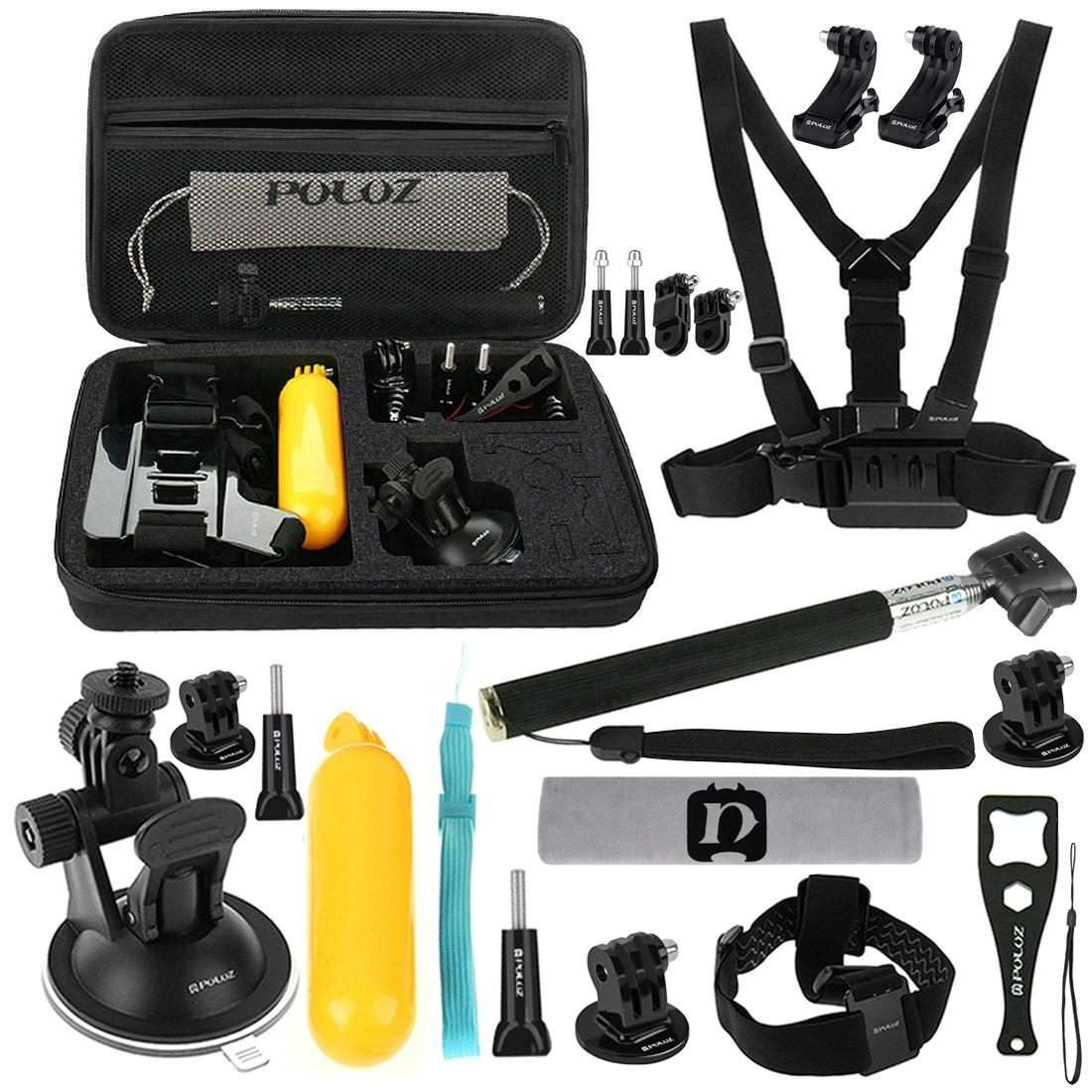 PULUZ 20 in 1 Accessories Combo Kits with EVA Case (Chest Strap + Head Strap + Suction Cup Mount +
