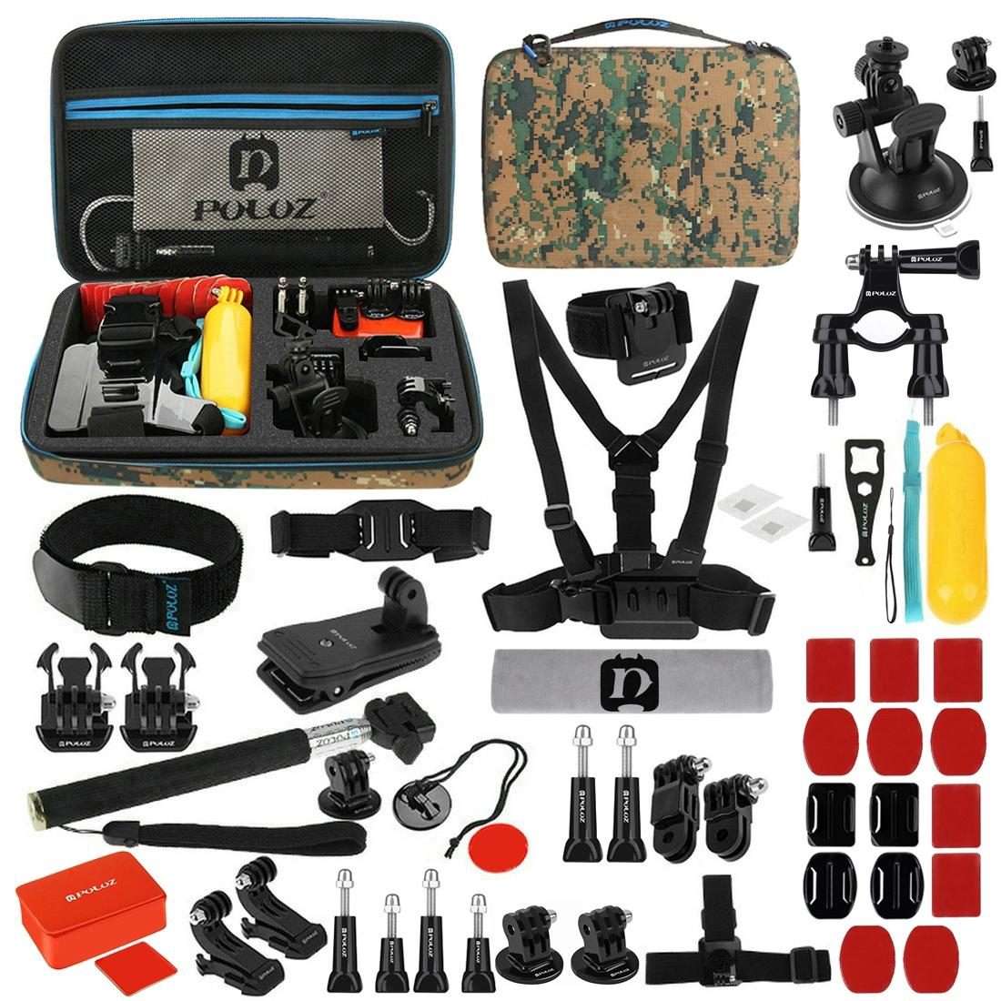 PULUZ 53 in 1 Accessories Total Ultimate Combo Kits with Camouflage EVA Case (Chest Strap + Suctio