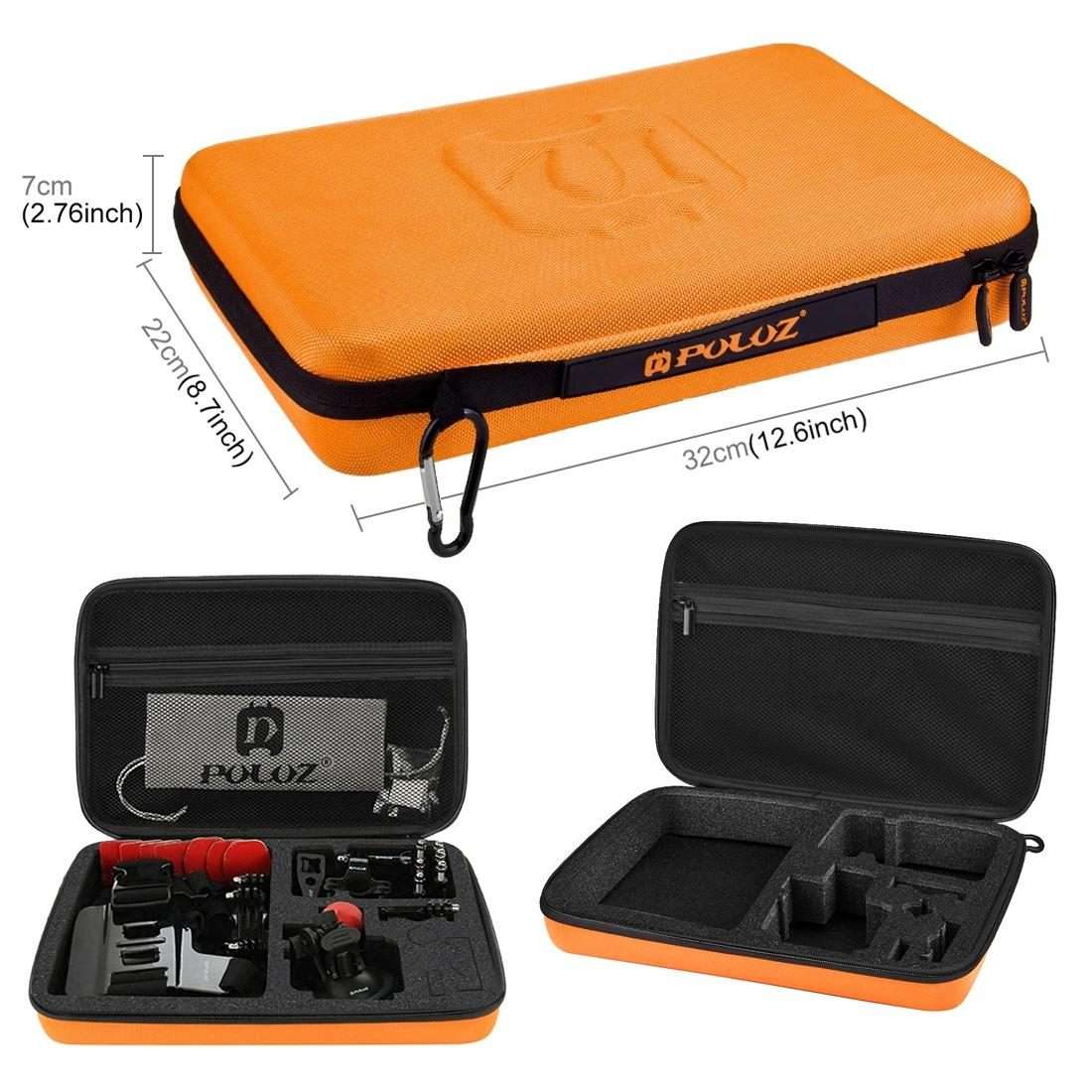 PULUZ 45 in 1 Accessories Ultimate Combo Kits with Orange EVA Case (Chest Strap + Suction Cup Moun