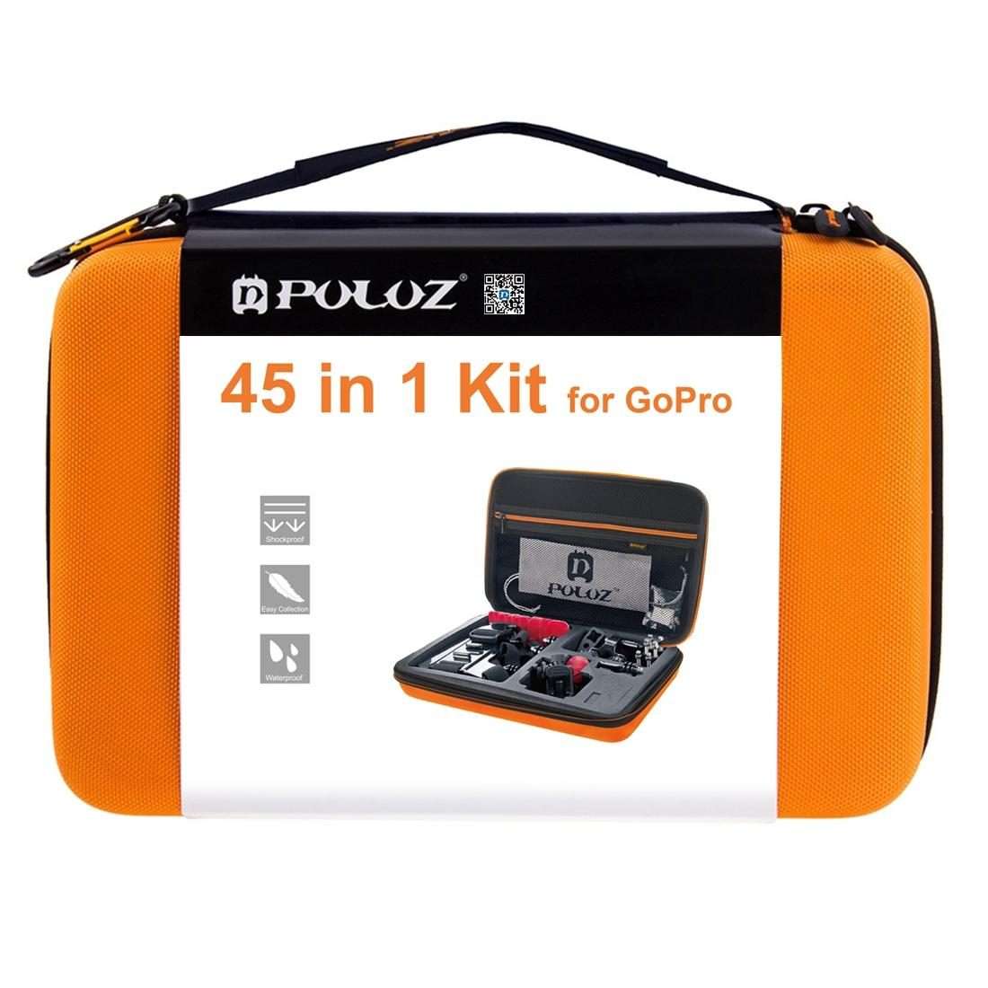 PULUZ 45 in 1 Accessories Ultimate Combo Kits with Orange EVA Case (Chest Strap + Suction Cup Moun