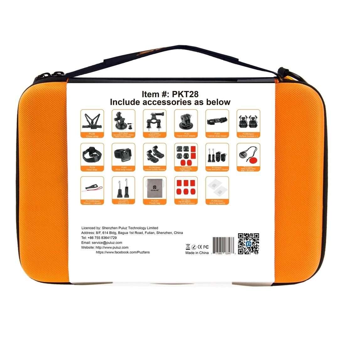 PULUZ 45 in 1 Accessories Ultimate Combo Kits with Orange EVA Case (Chest Strap + Suction Cup Moun