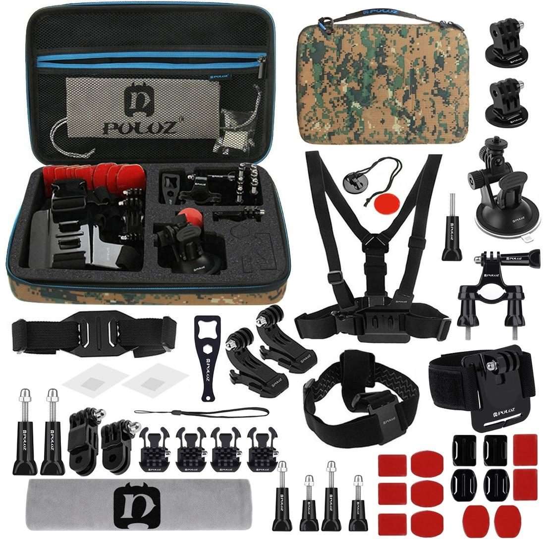 PULUZ 45 in 1 Accessories Ultimate Combo Kits with Camouflage EVA Case (Chest Strap + Suction Cup