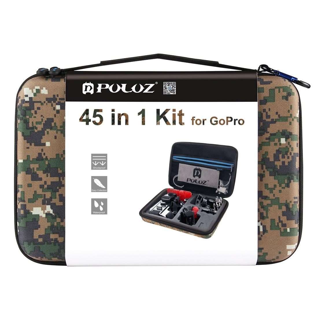 PULUZ 45 in 1 Accessories Ultimate Combo Kits with Camouflage EVA Case (Chest Strap + Suction Cup
