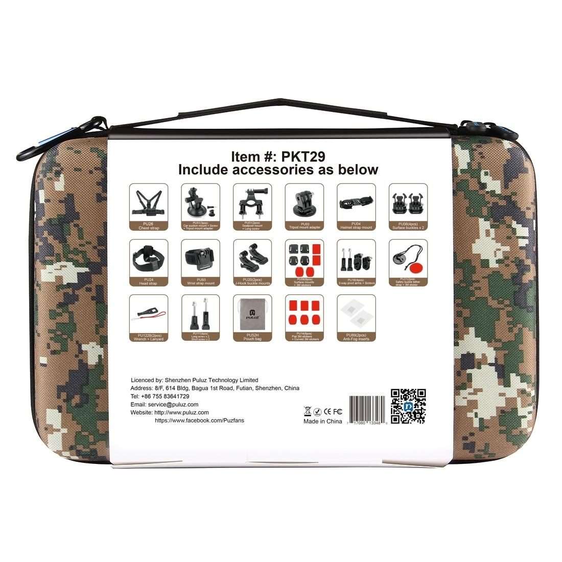 PULUZ 45 in 1 Accessories Ultimate Combo Kits with Camouflage EVA Case (Chest Strap + Suction Cup