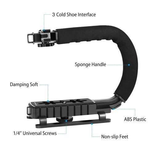 PULUZ U/C Shape Portable Handheld DV Bracket Stabilizer + LED Studio Light + Video Shotgun Microph