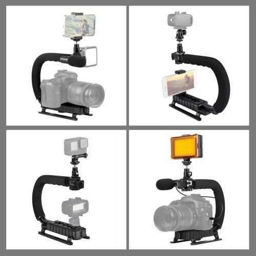 PULUZ U/C Shape Portable Handheld DV Bracket Stabilizer + LED Studio Light + Video Shotgun Microph