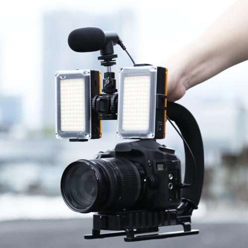 PULUZ U/C Shape Portable Handheld DV Bracket Stabilizer + LED Studio Light + Video Shotgun Microph