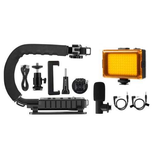 PULUZ U/C Shape Portable Handheld DV Bracket Stabilizer + LED Studio Light + Video Shotgun Microph