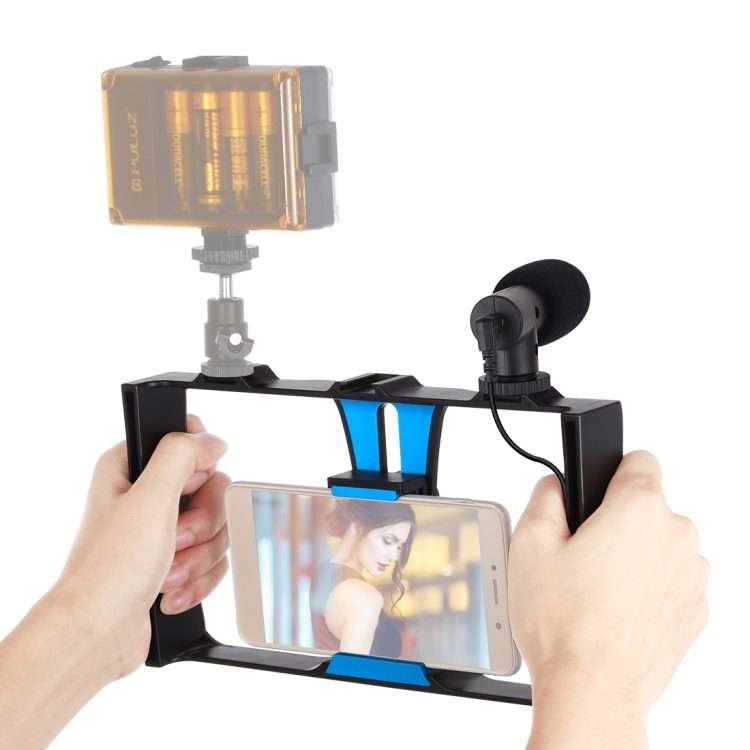 PULUZ 2 in 1 Live Broadcast Smartphone Video Rig + Microphone Kits for iPhone, Galaxy ... (Blue)