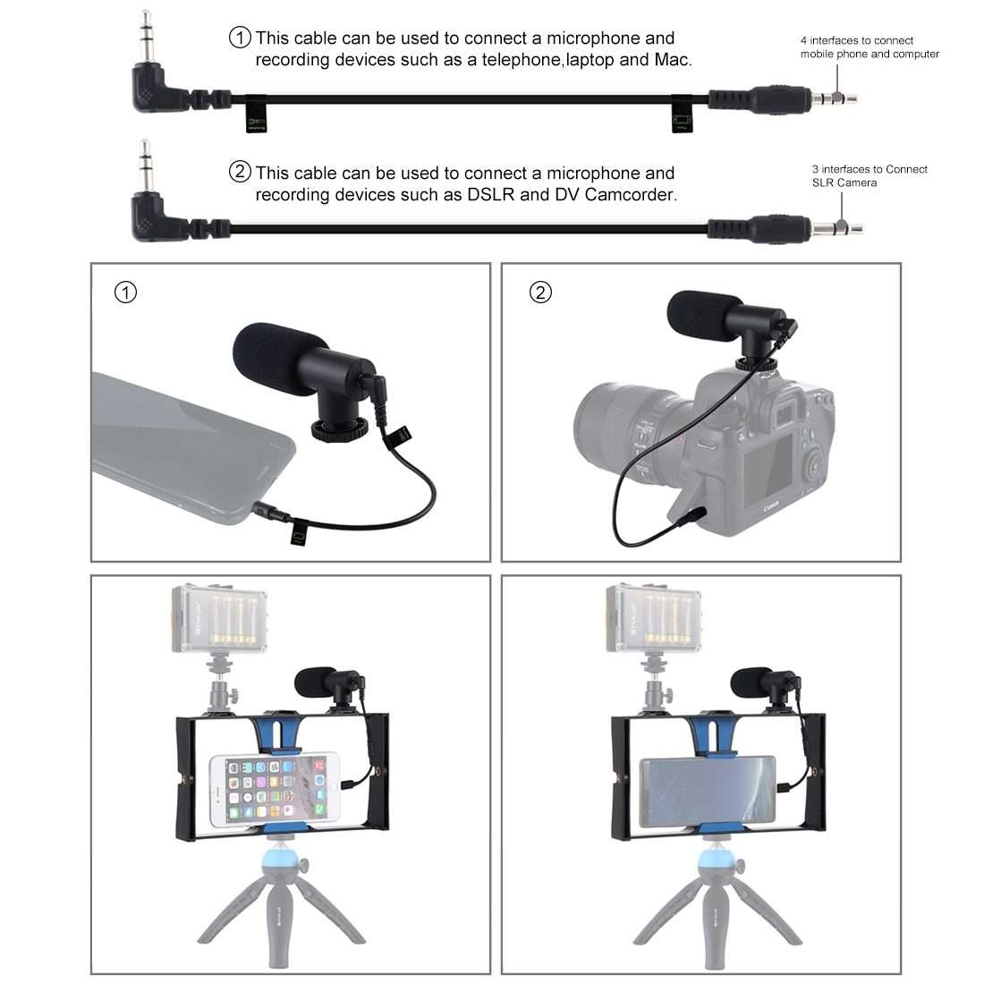 PULUZ 2 in 1 Live Broadcast Smartphone Video Rig + Microphone Kits for iPhone, Galaxy ... (Blue)