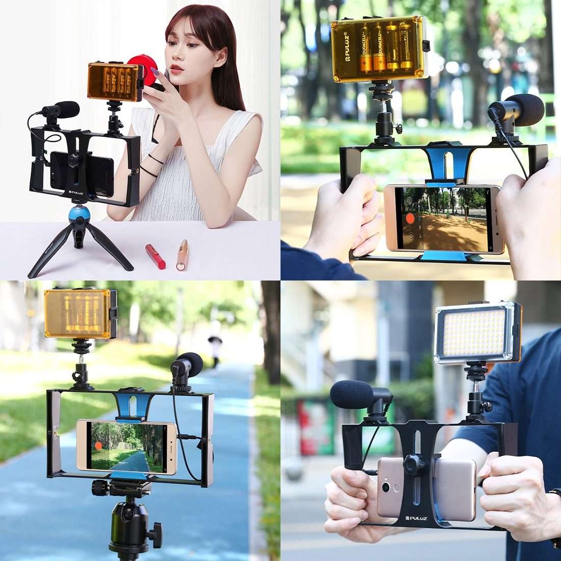 PULUZ 2 in 1 Live Broadcast Smartphone Video Rig + Microphone Kits for iPhone, Galaxy ... (Blue)