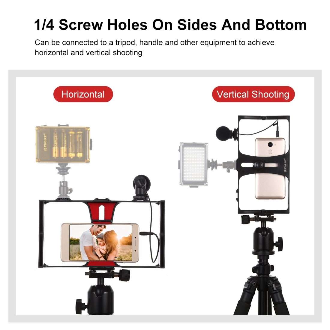 PULUZ 2 in 1 Live Broadcast Smartphone Video Rig + Microphone Kits for iPhone, Galaxy, H ... (Red)